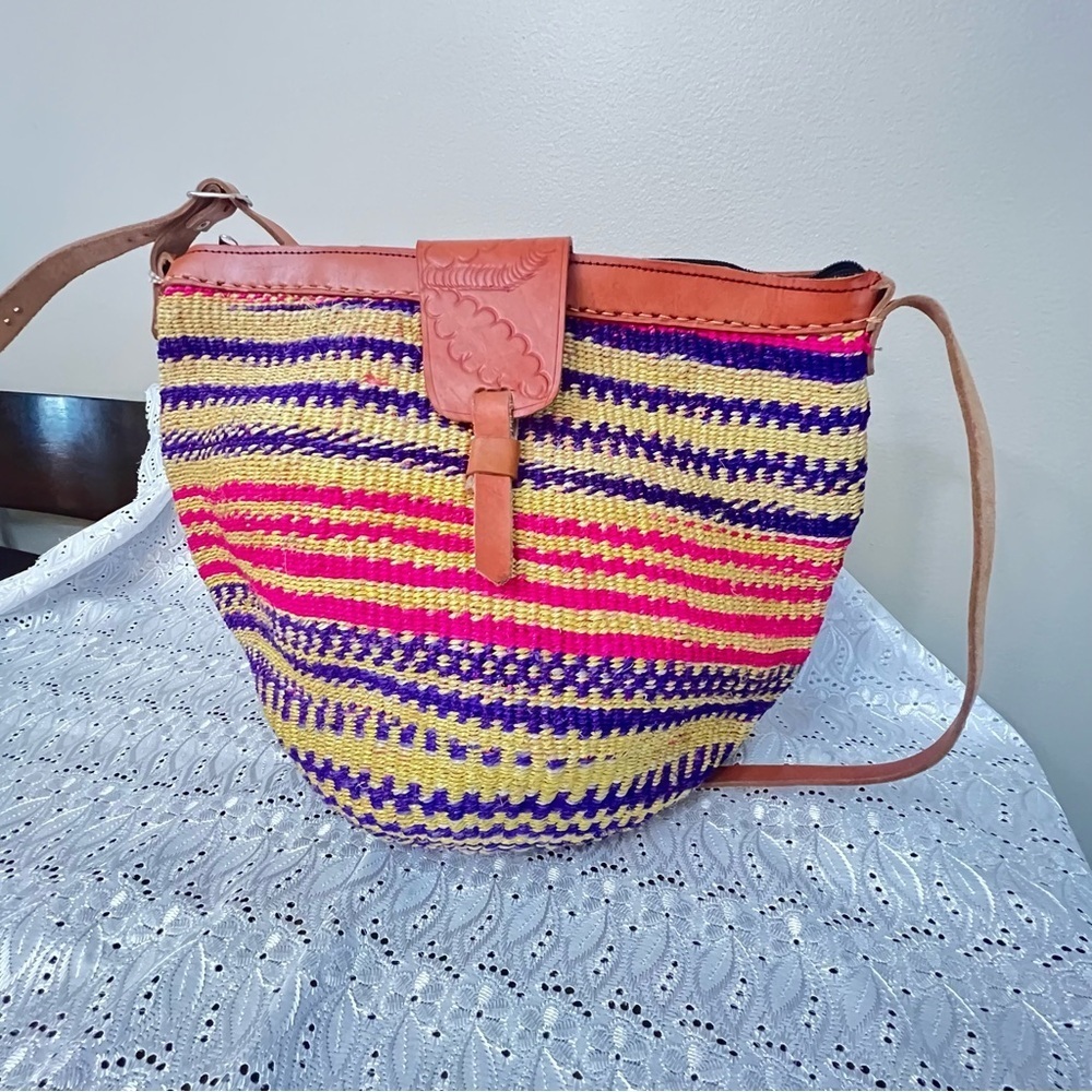 Africa sisal bag, woven shoulder bag like new - Picture 3 of 6